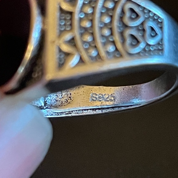 Vintage black obsidian gemstone S925 silver ring size 8 - Picture 8 of 9